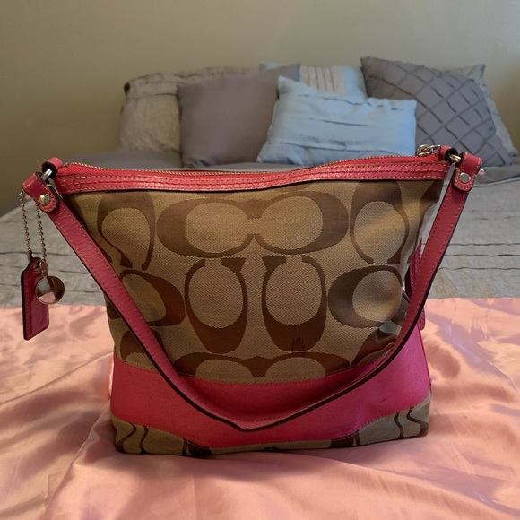 Coach Handbags - Coach Bag- Tan and brown with pink accents